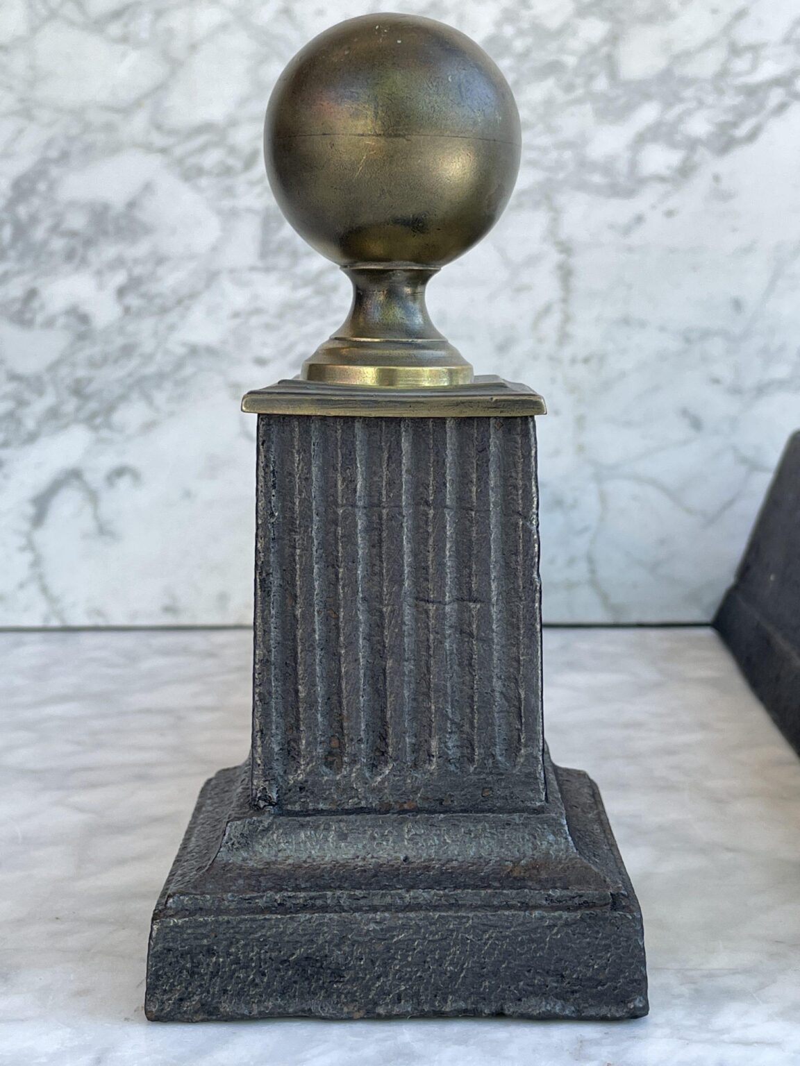 Cast-Iron and Brass Antique Andirons — detail 1