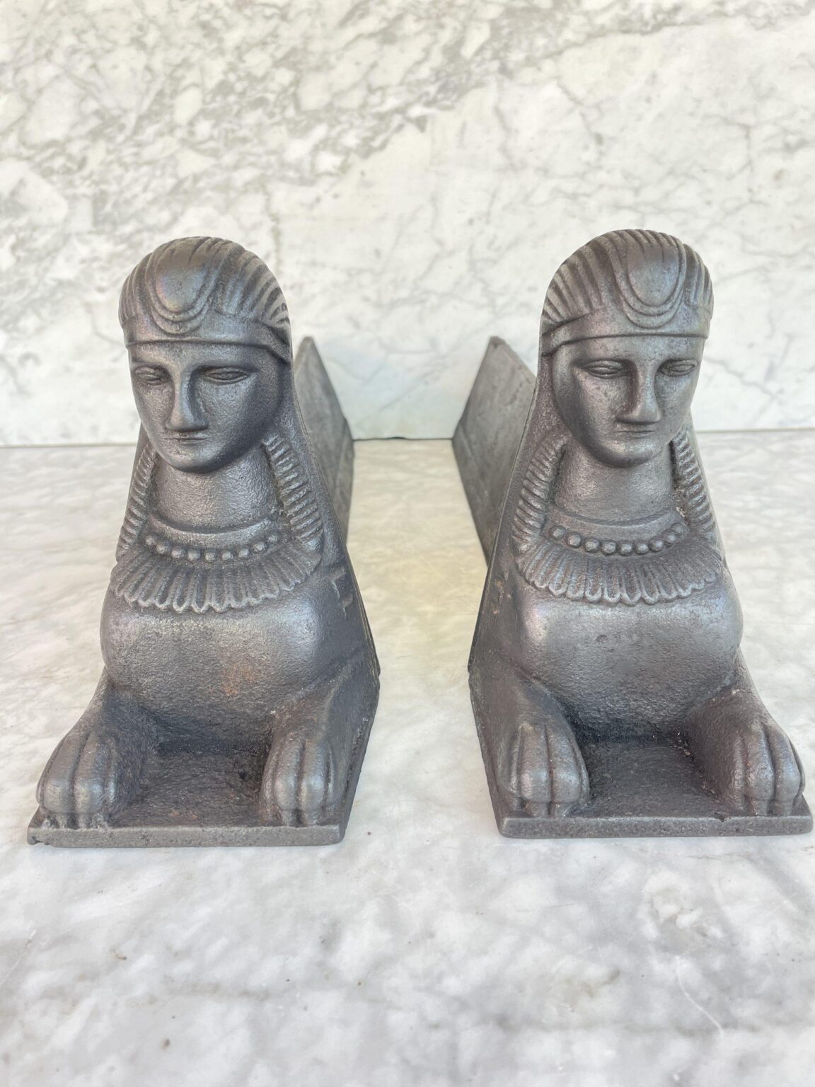 Set of Antique Cast-Iron Andirons, Sphinx