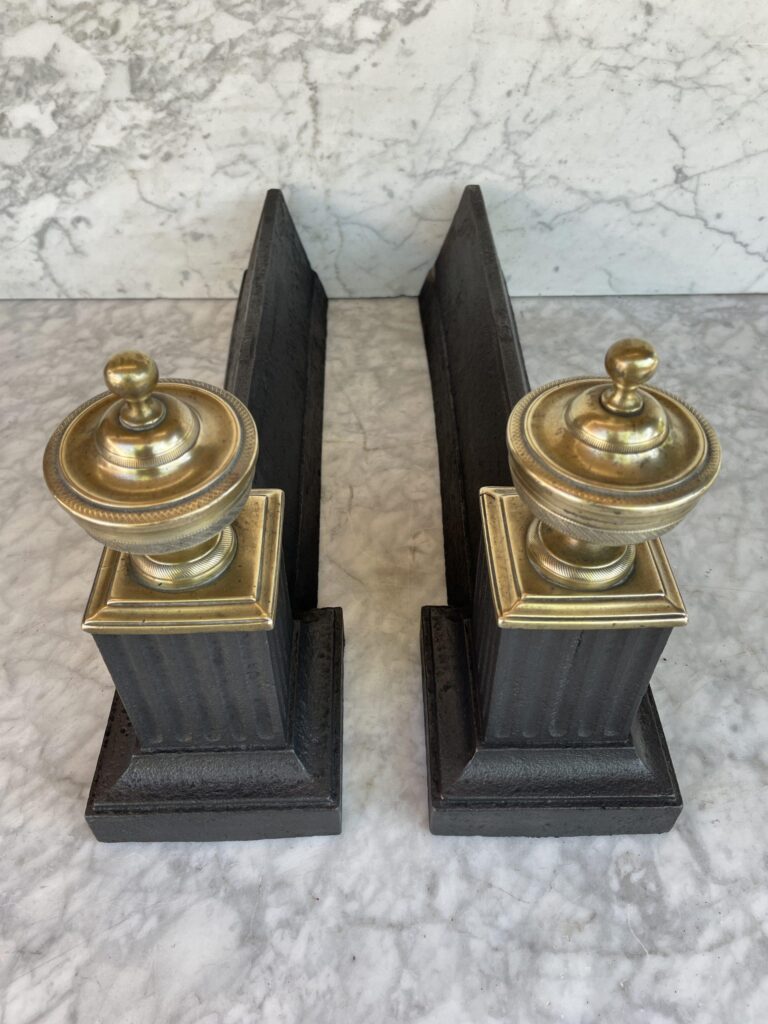 Beautiful Set of Antique French Brass Andirons — detail 1