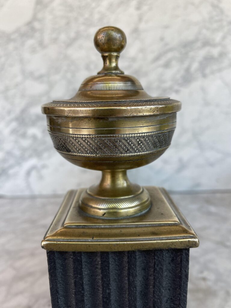 Beautiful Set of Antique French Brass Andirons — detail 2