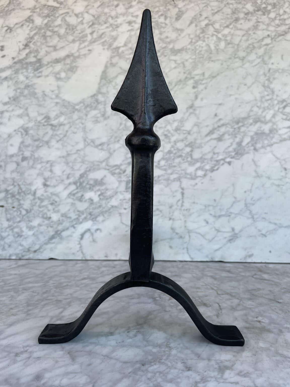 Set of Antique Wrought-Iron Andirons — detail 1
