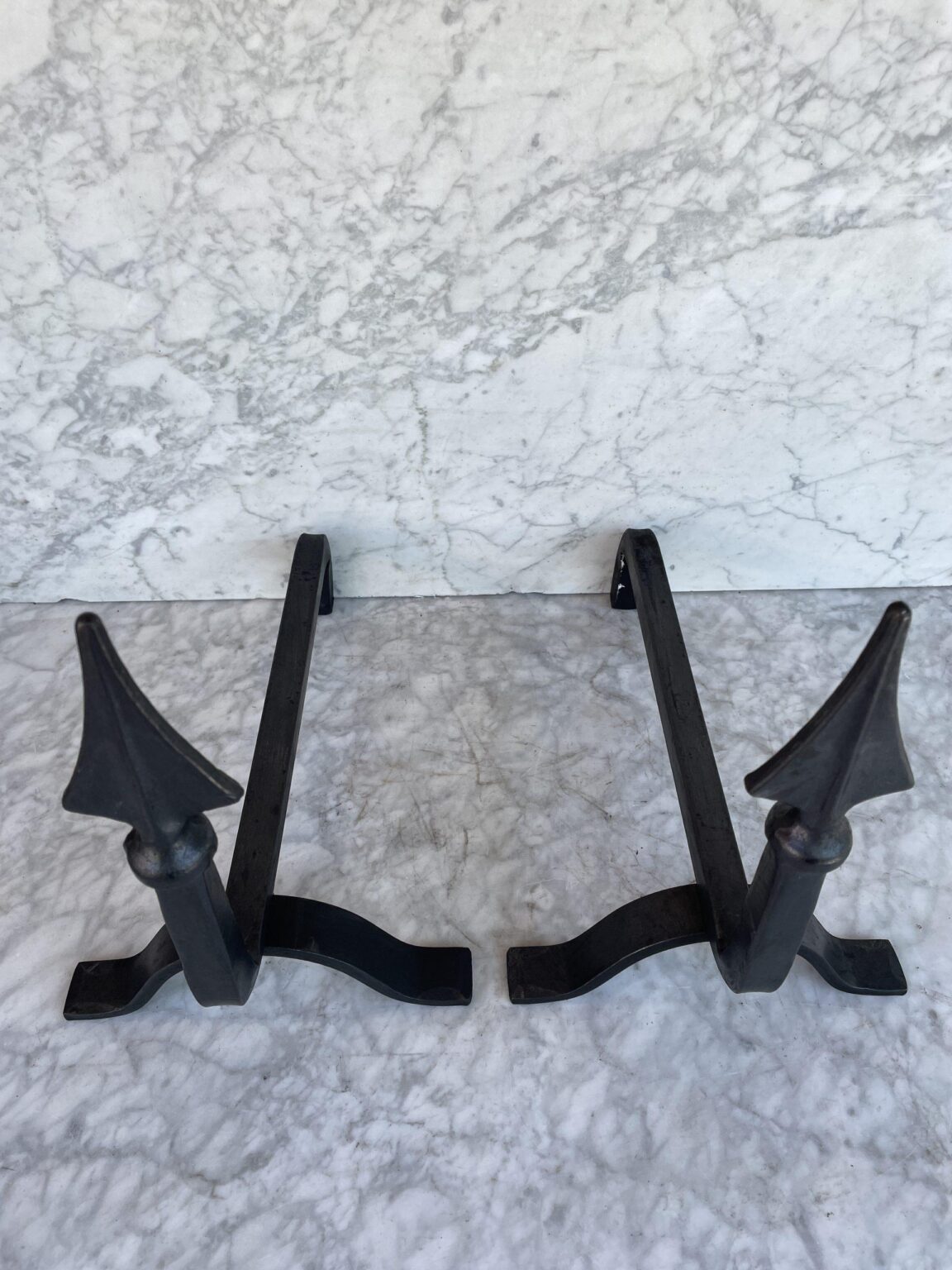 Set of Antique Wrought-Iron Andirons — detail 2