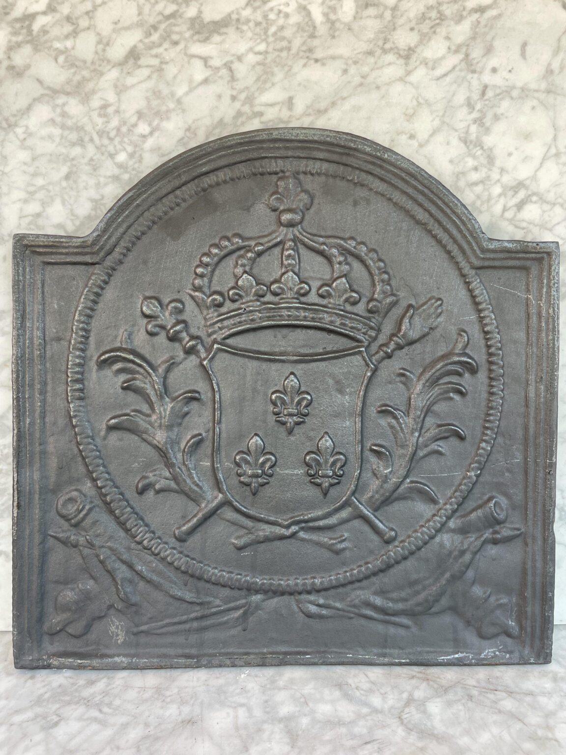 Antique Cast-Iron Fireback with Royal Coat of Arms