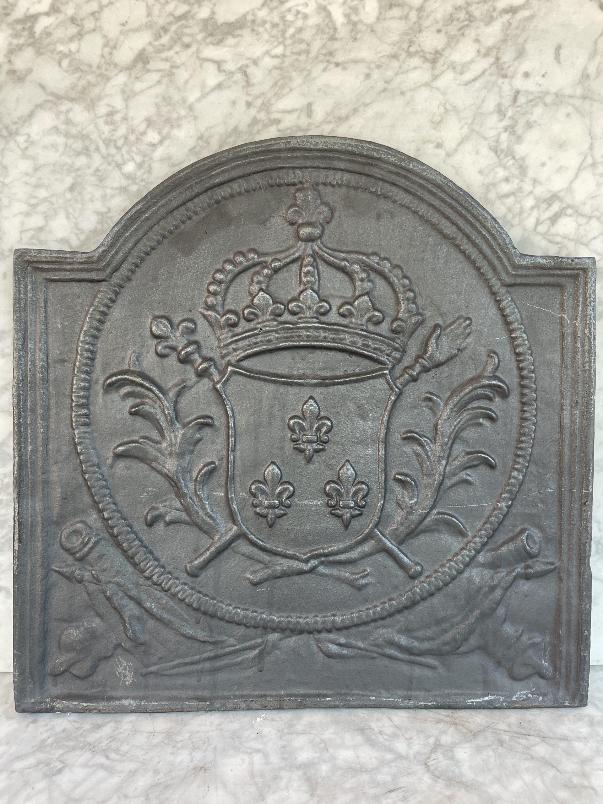 Antique Cast-Iron Fireback with Royal Coat of Arms