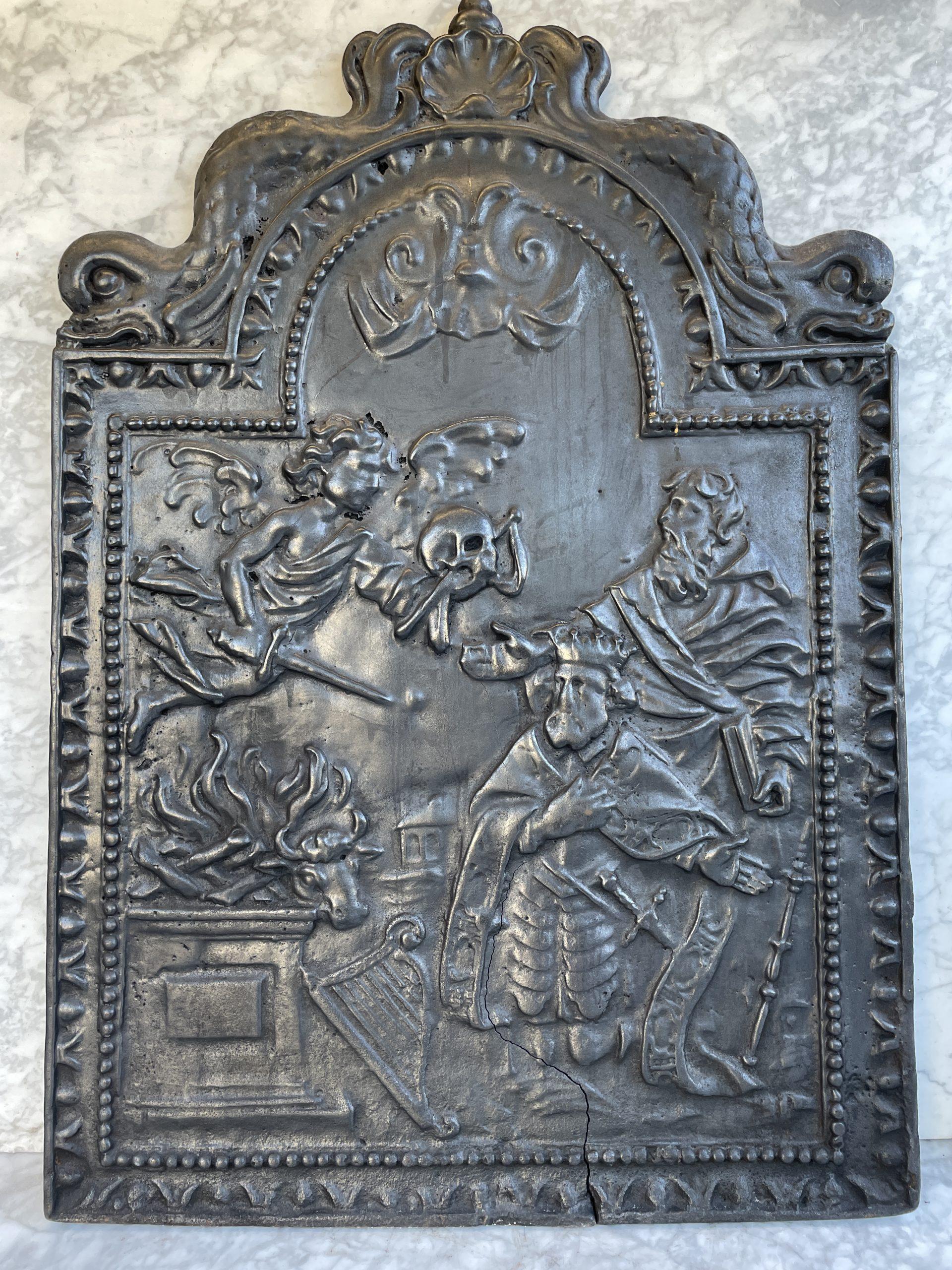 Antique Cast-Iron Fireback with Figurative Scene