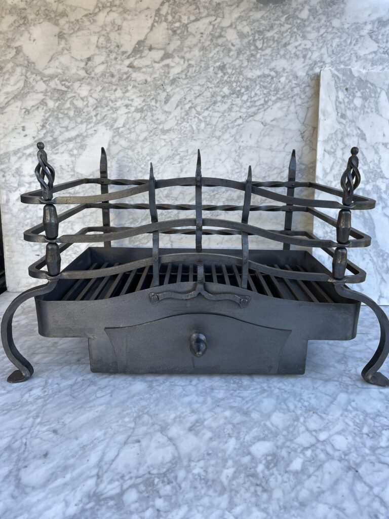 Antique Forged Cast-Iron Fire Basket — detail 2