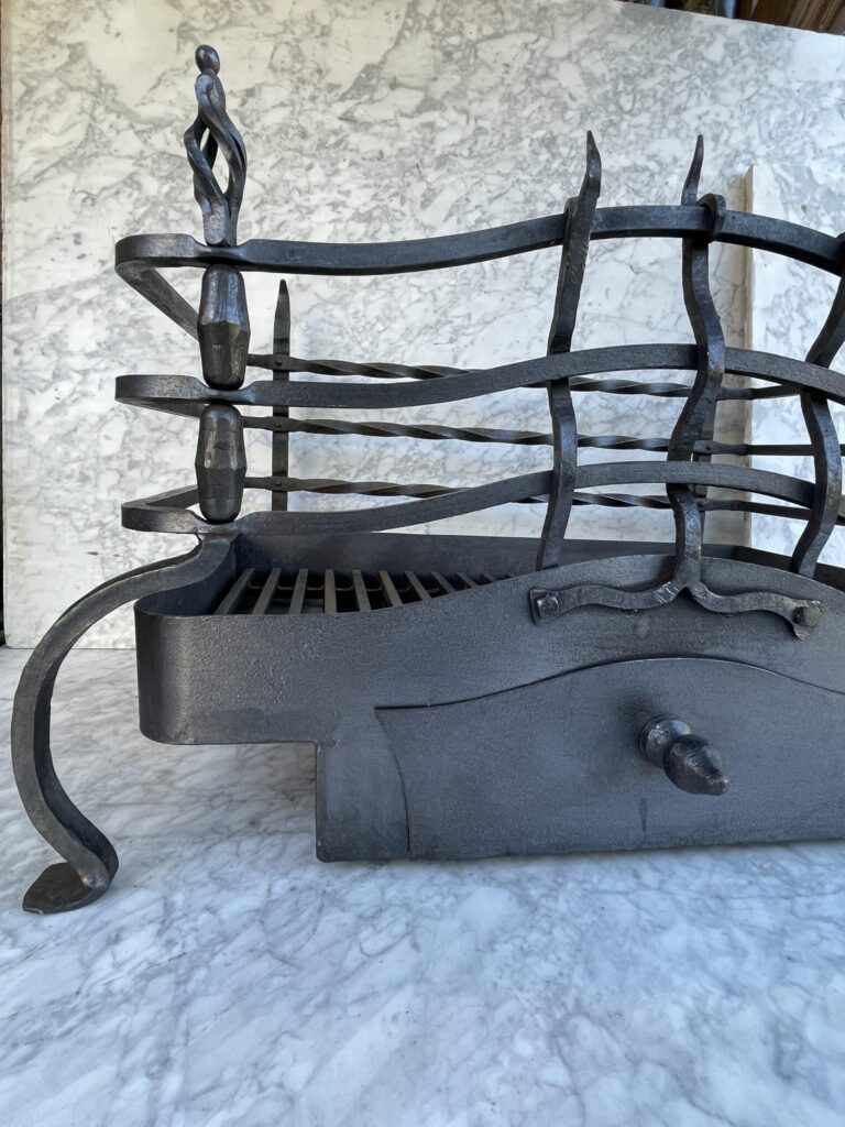 Antique Forged Cast-Iron Fire Basket — detail 1