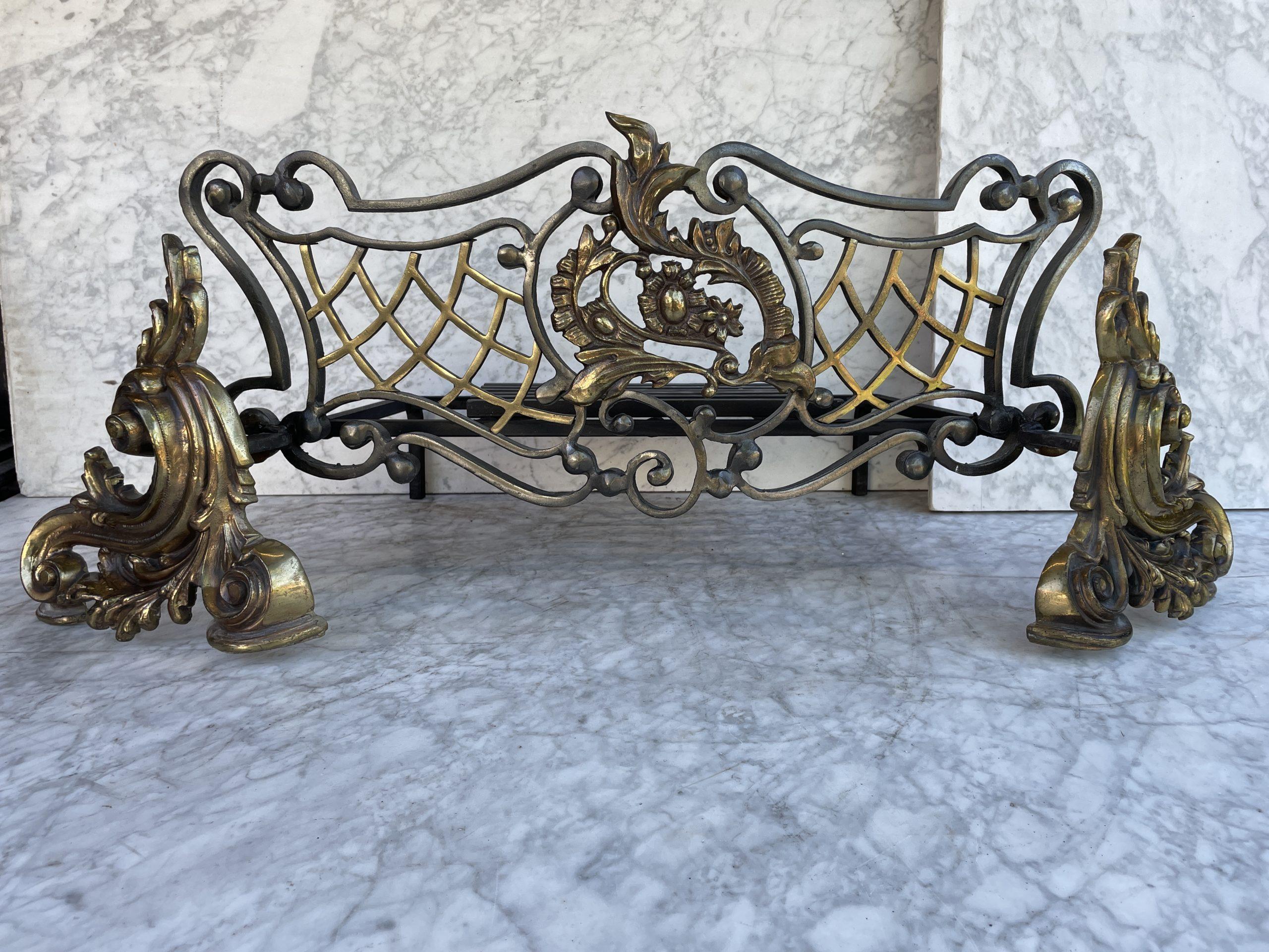 Antique Cast-Iron Fire Basket with Gilded Ornamentation