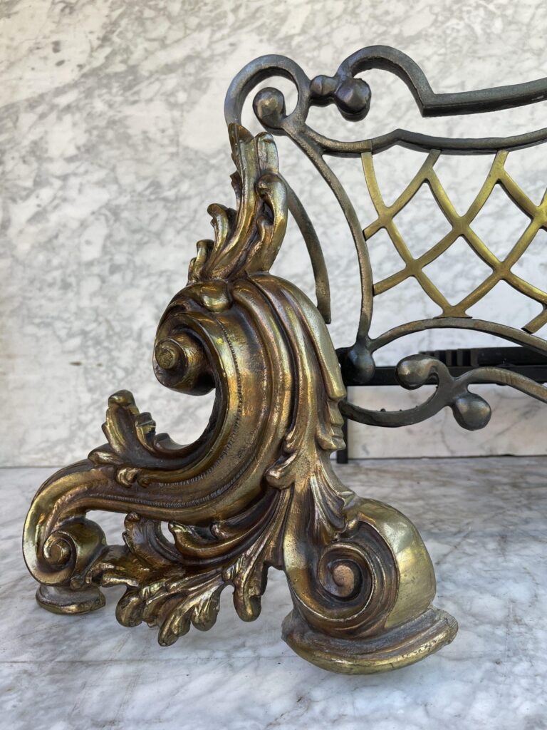 Antique Cast-Iron Fire Basket with Gilded Ornamentation