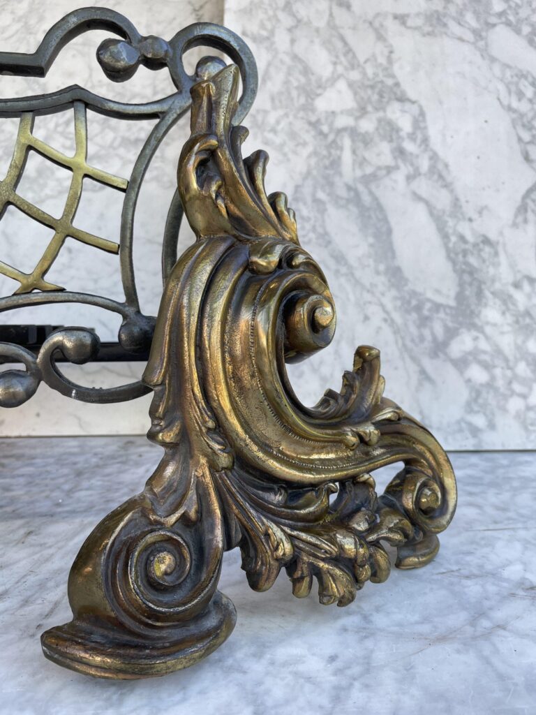 Antique Cast-Iron Fire Basket with Gilded Ornamentation