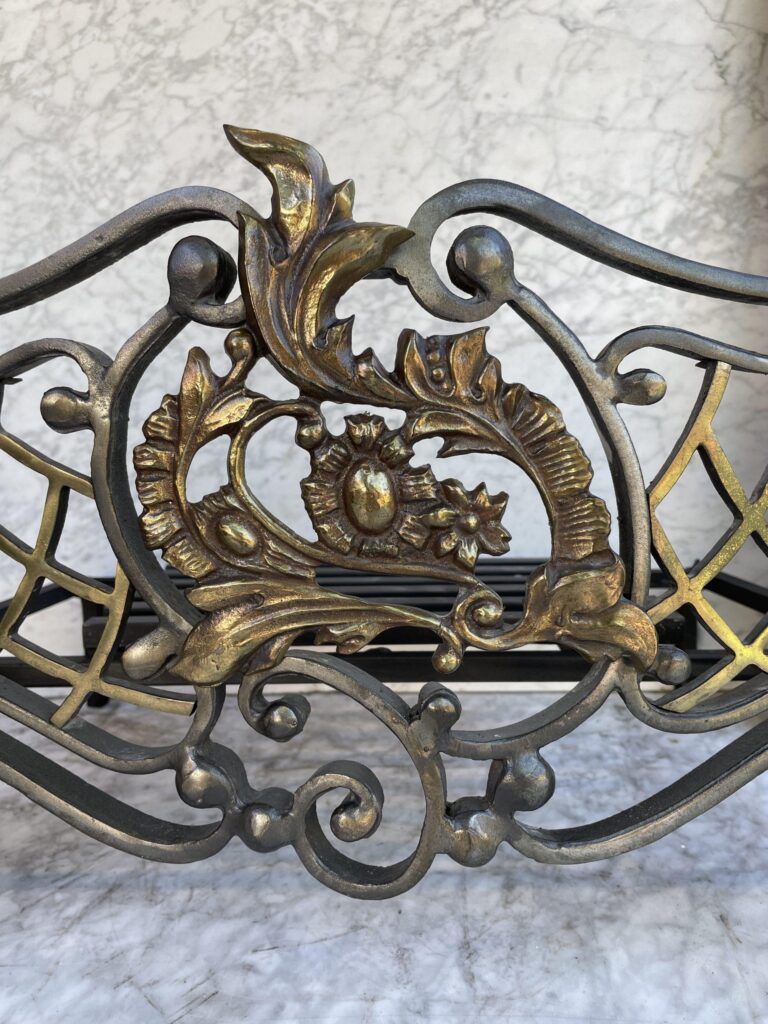 Antique Cast-Iron Fire Basket with Gilded Ornamentation