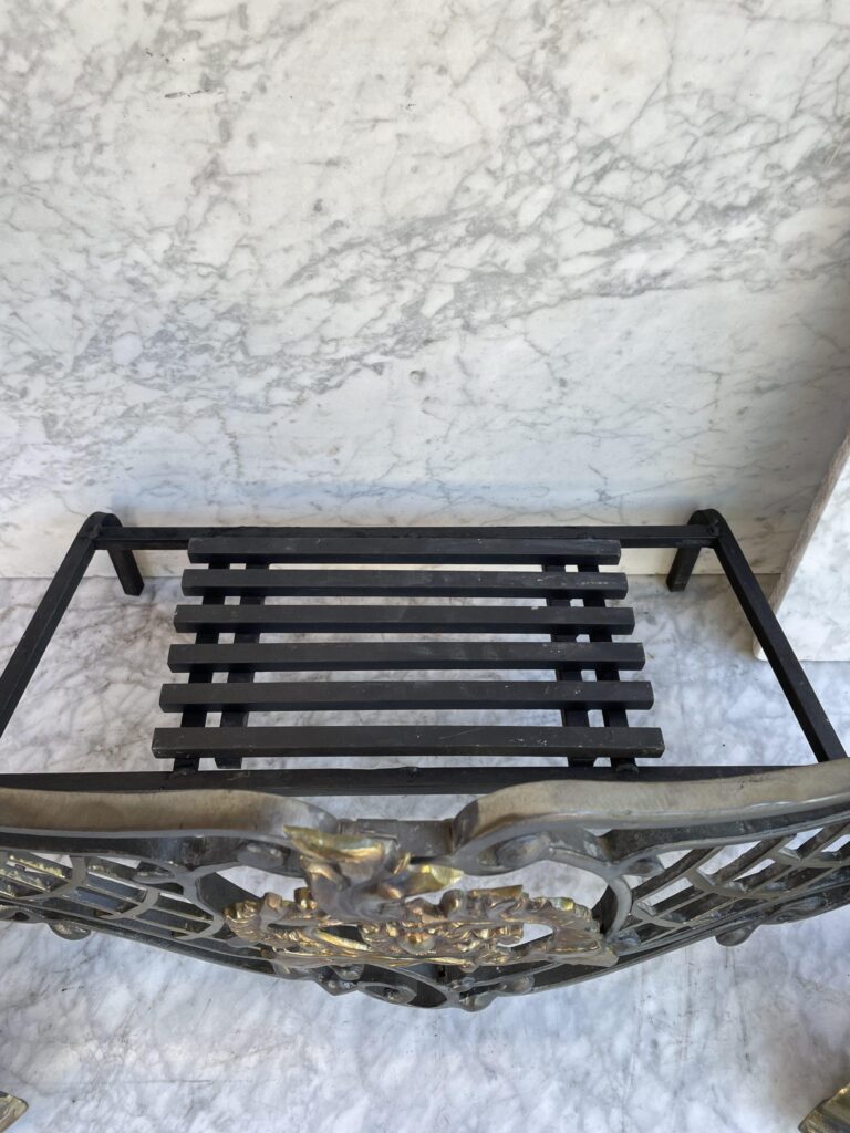 Antique Cast-Iron Fire Basket with Gilded Ornamentation