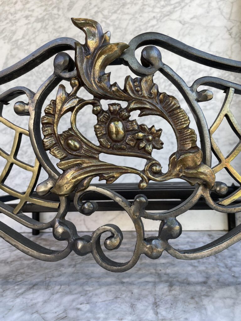 Antique Cast-Iron Fire Basket with Gilded Ornamentation
