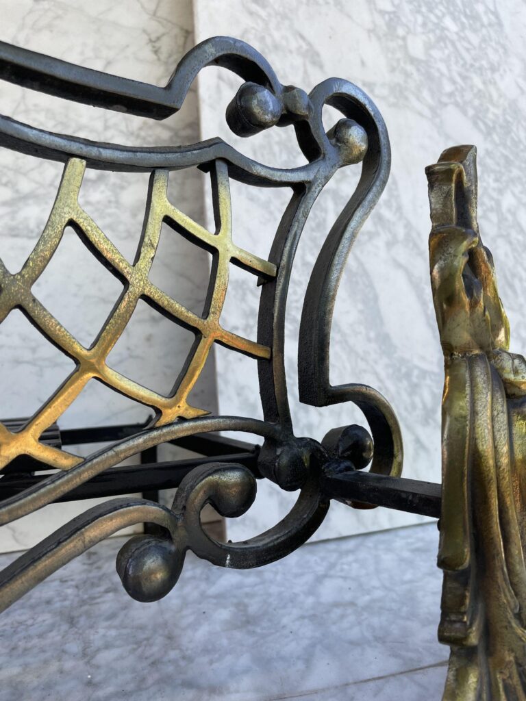 Antique Cast-Iron Fire Basket with Gilded Ornamentation