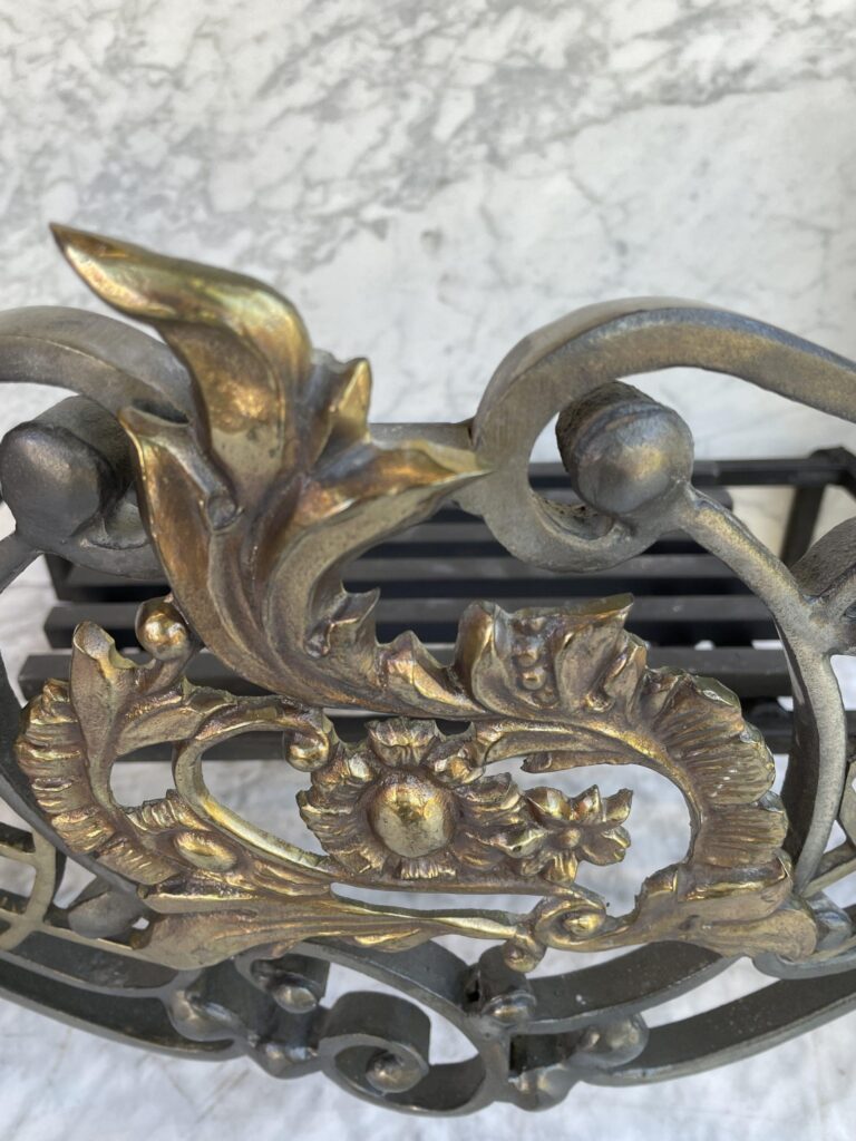 Antique Cast-Iron Fire Basket with Gilded Ornamentation