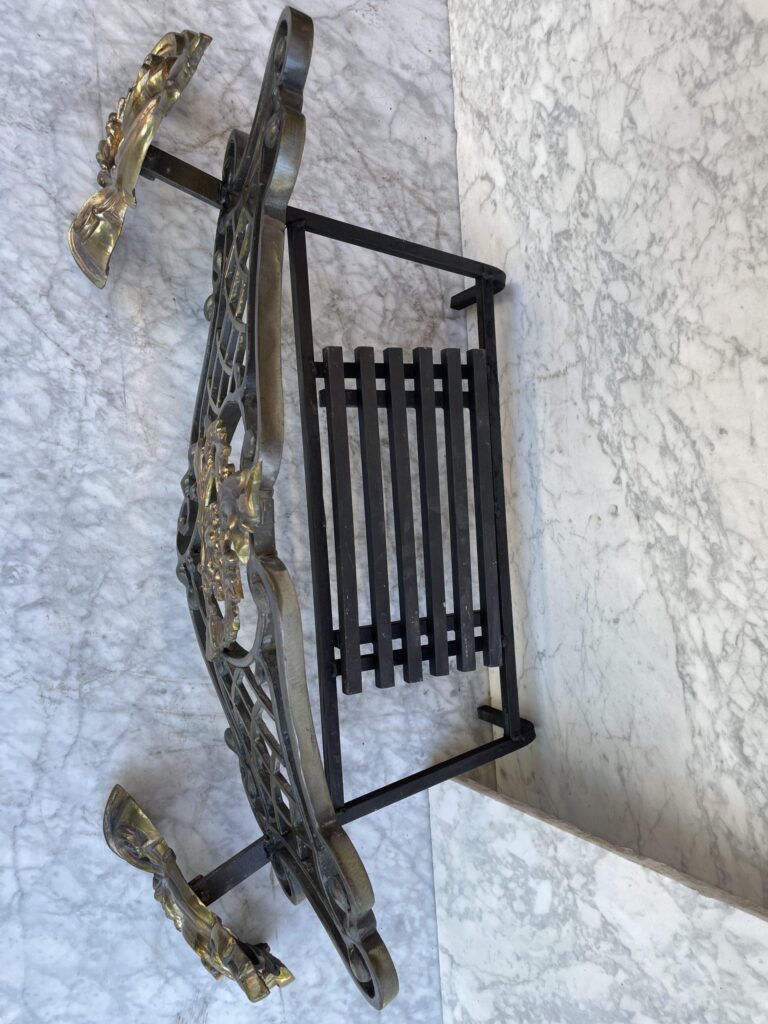 Antique Cast-Iron Fire Basket with Gilded Ornamentation