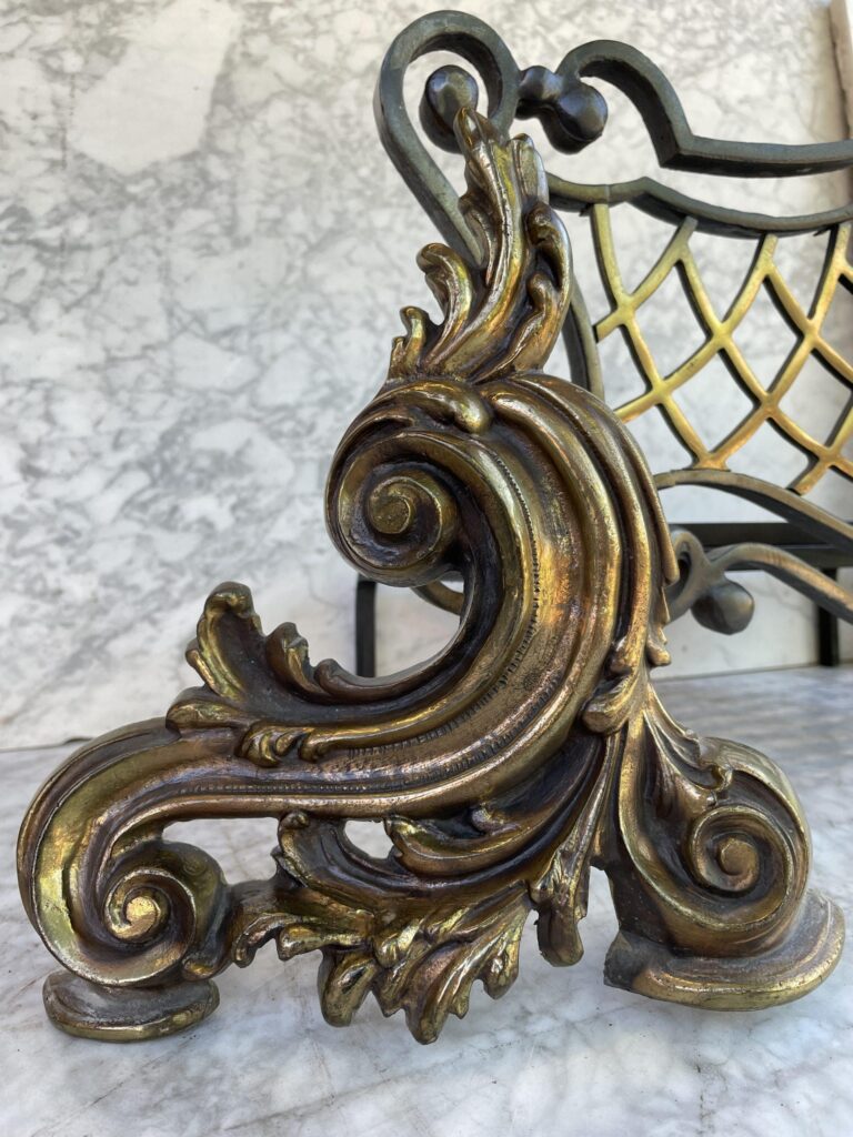 Antique Cast-Iron Fire Basket with Gilded Ornamentation
