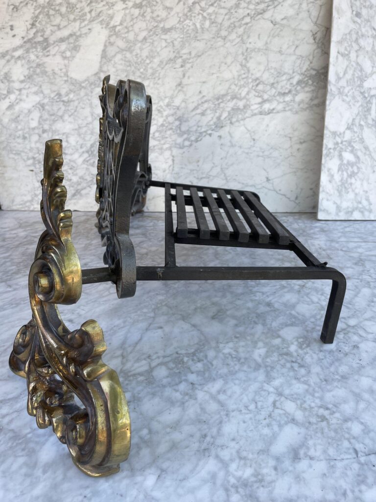 Antique Cast-Iron Fire Basket with Gilded Ornamentation