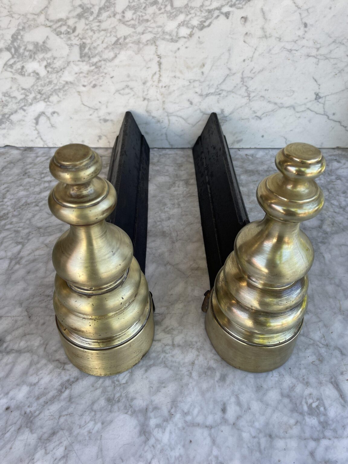 Set of Antique French Brass Andirons — detail 1