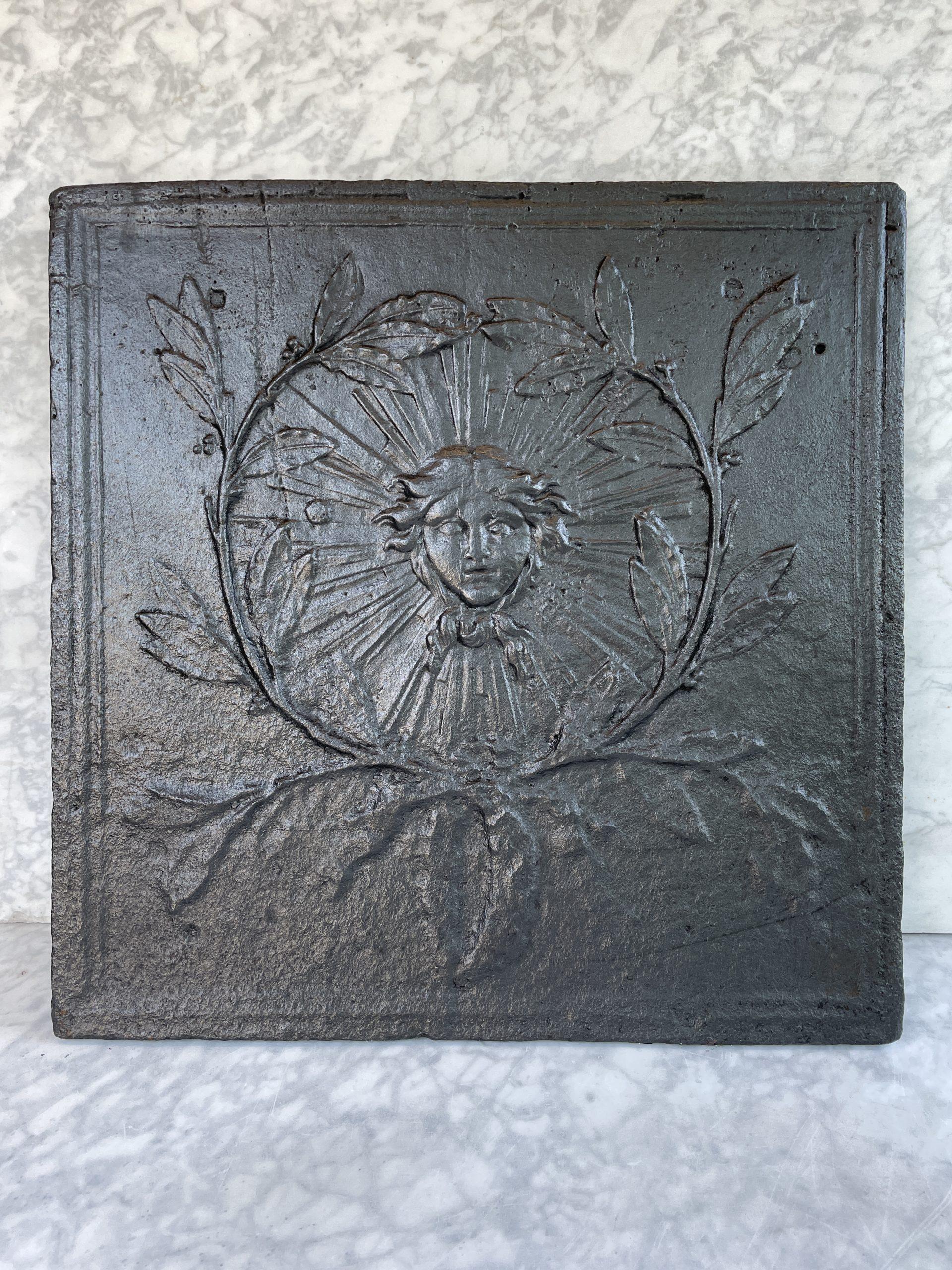 Antique Cast-Iron Fireback with Sun Motif