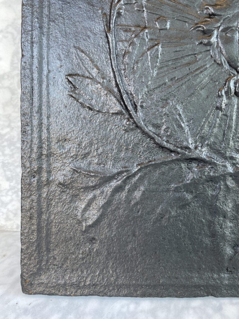Antique Cast-Iron Fireback with Sun Motif