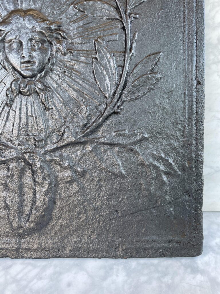 Antique Cast-Iron Fireback with Sun Motif
