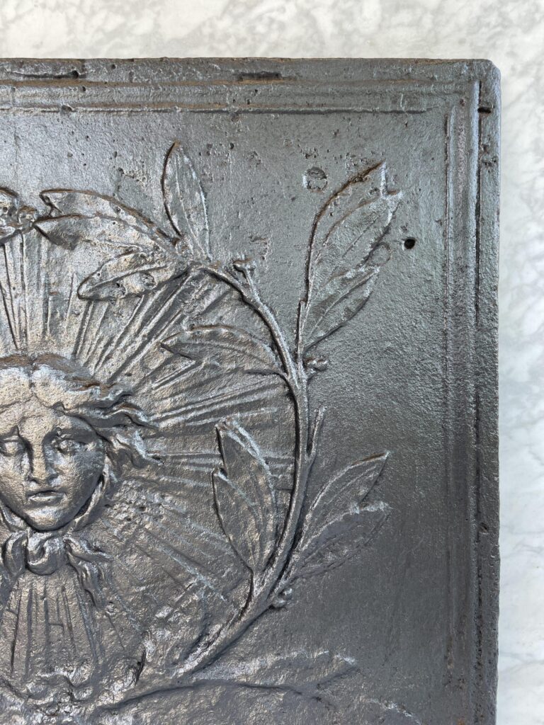 Antique Cast-Iron Fireback with Sun Motif