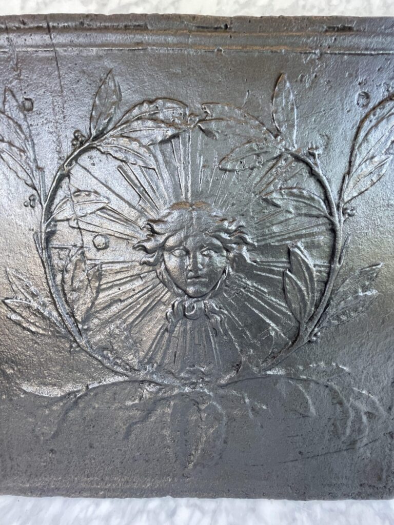 Antique Cast-Iron Fireback with Sun Motif