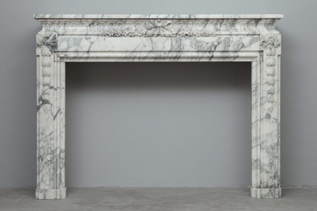 NEOCLASSIC WHITE MARBLE ANTIQUE FIREPLACE SURROUND