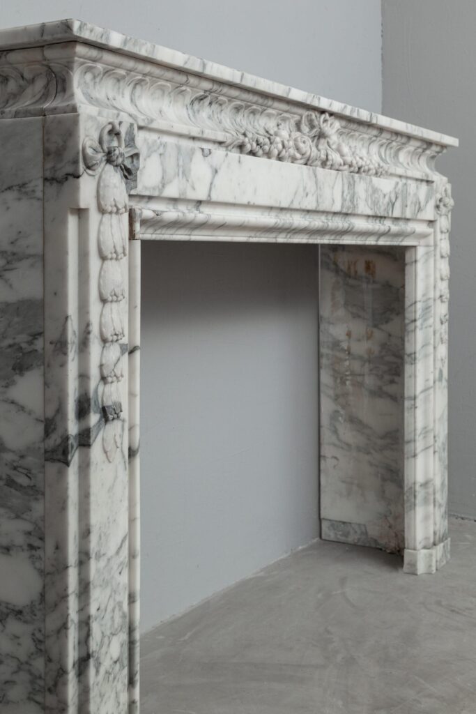 NEOCLASSIC WHITE MARBLE ANTIQUE FIREPLACE SURROUND