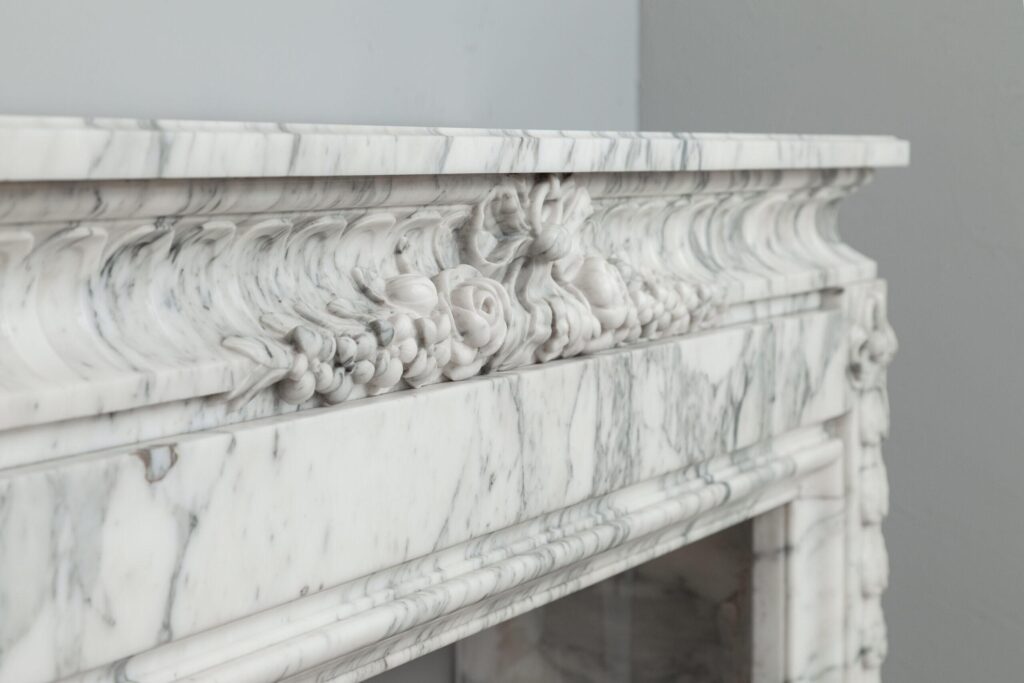 NEOCLASSIC WHITE MARBLE ANTIQUE FIREPLACE SURROUND