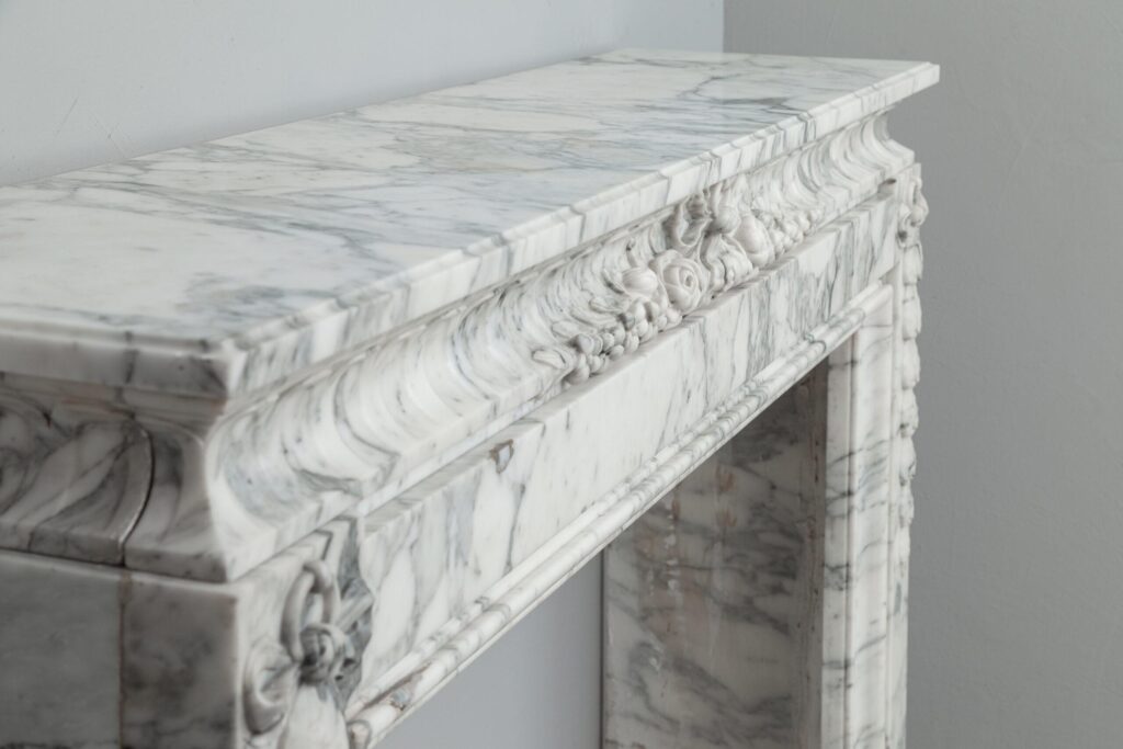 NEOCLASSIC WHITE MARBLE ANTIQUE FIREPLACE SURROUND
