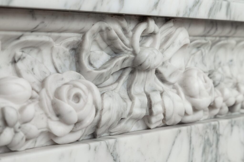 NEOCLASSIC WHITE MARBLE ANTIQUE FIREPLACE SURROUND