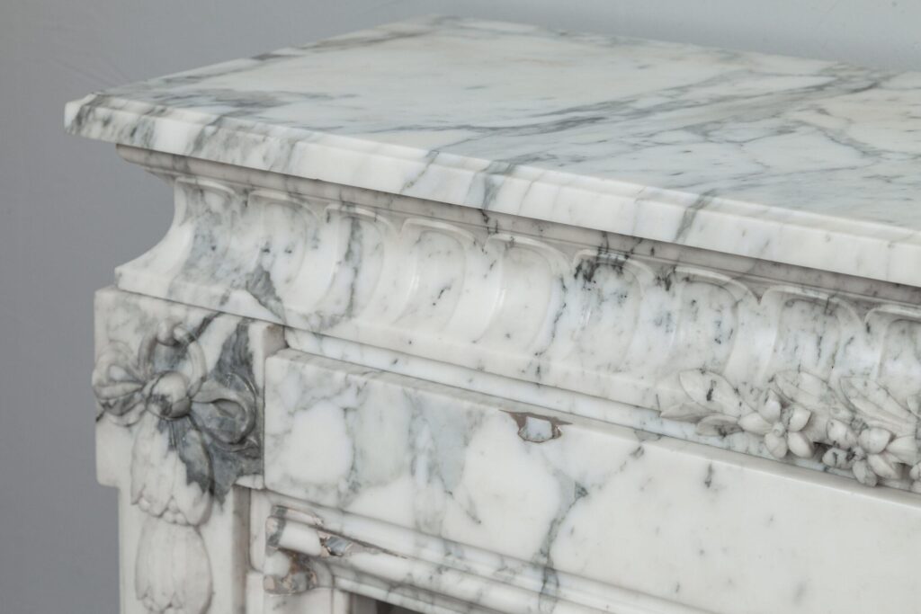 NEOCLASSIC WHITE MARBLE ANTIQUE FIREPLACE SURROUND