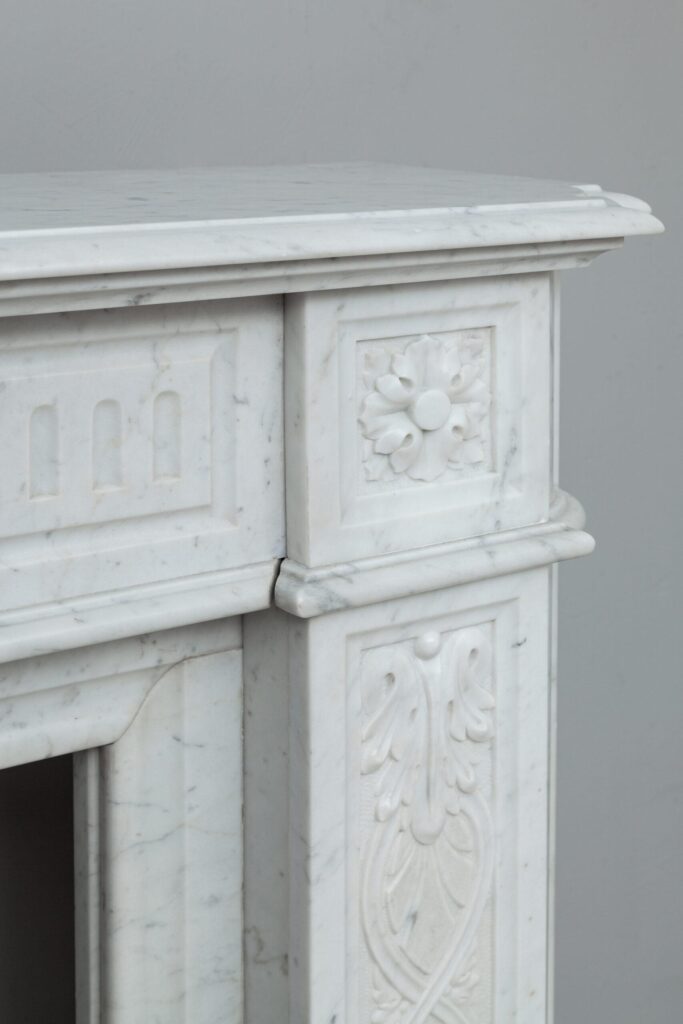 NEOCLASSIC WHITE MARBLE ANTIQUE CIRCULATION FIREPLACE