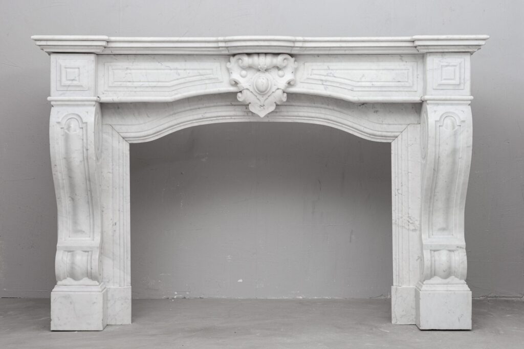 LOUIS XV CARRARA WHITE MARBLE ANTIQUE FIREPLACE
