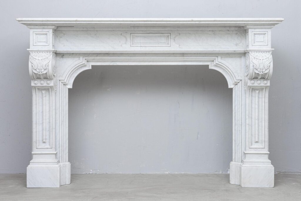 LOUIS XV CARRARA WHITE MARBLE ANTIQUE FIREPLACE