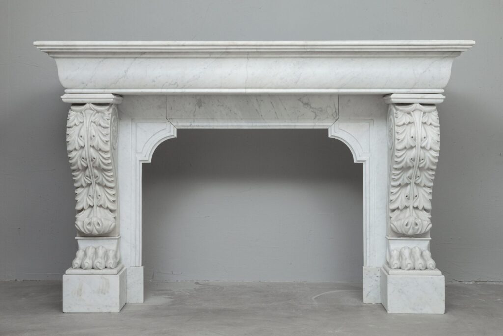 LOUIS XV CARRARA WHITE MARBLE ANTIQUE FIREPLACE
