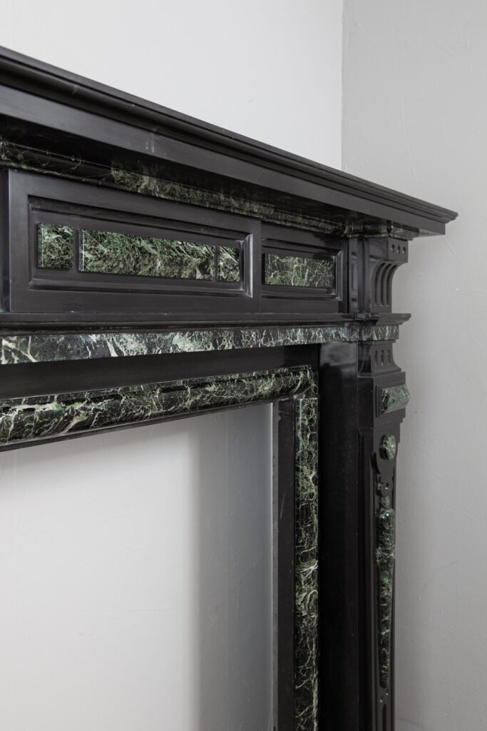 Grand Neoclassical Black and Green Marble Antique Fireplace Surround