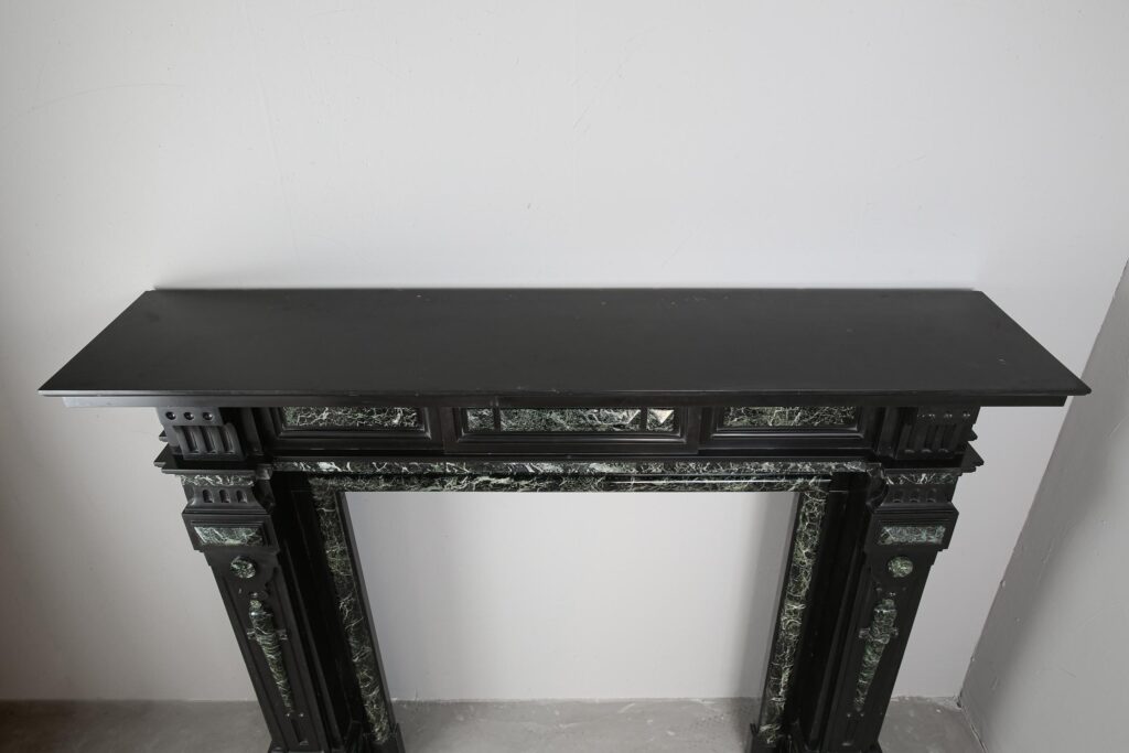 Grand Neoclassical Black and Green Marble Antique Fireplace Surround