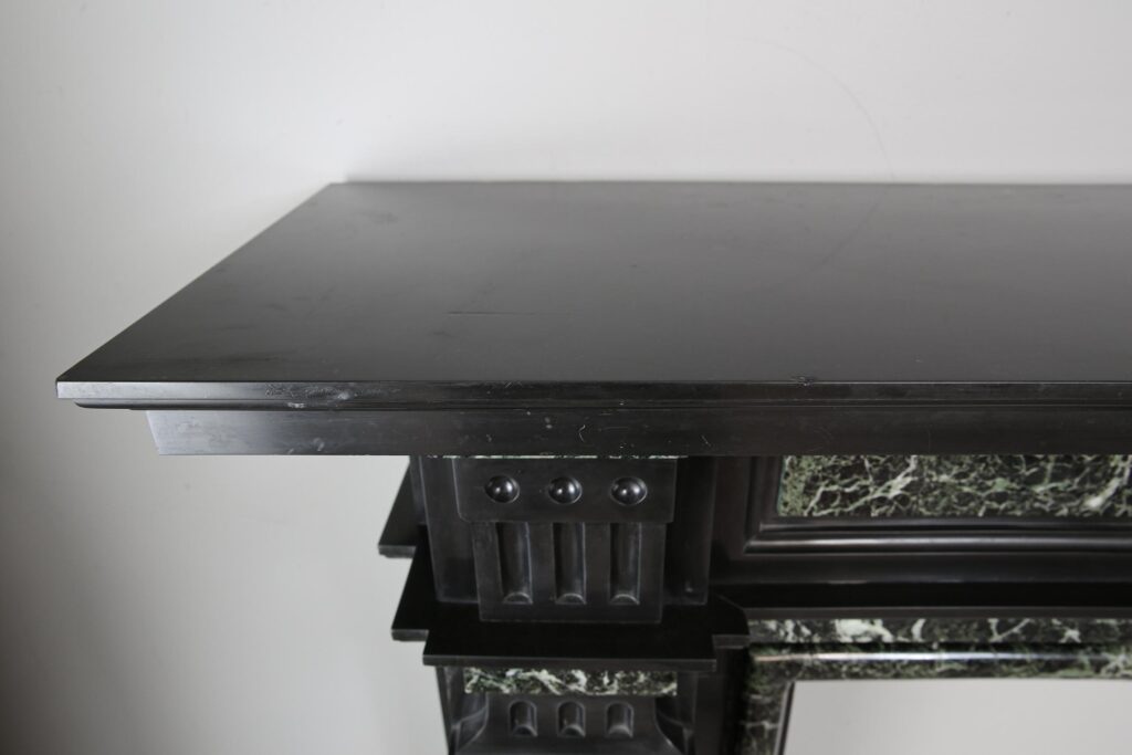 Grand Neoclassical Black and Green Marble Antique Fireplace Surround
