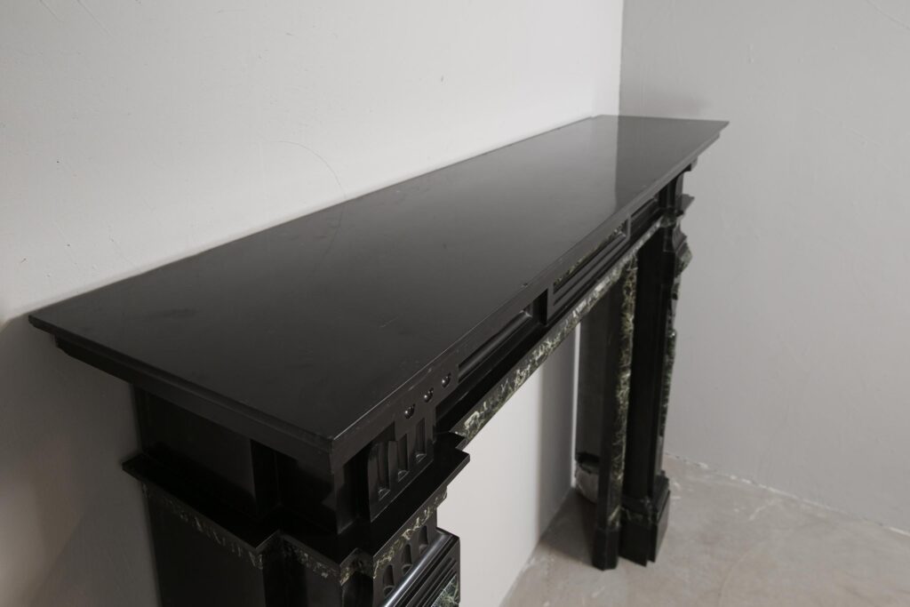 Grand Neoclassical Black and Green Marble Antique Fireplace Surround