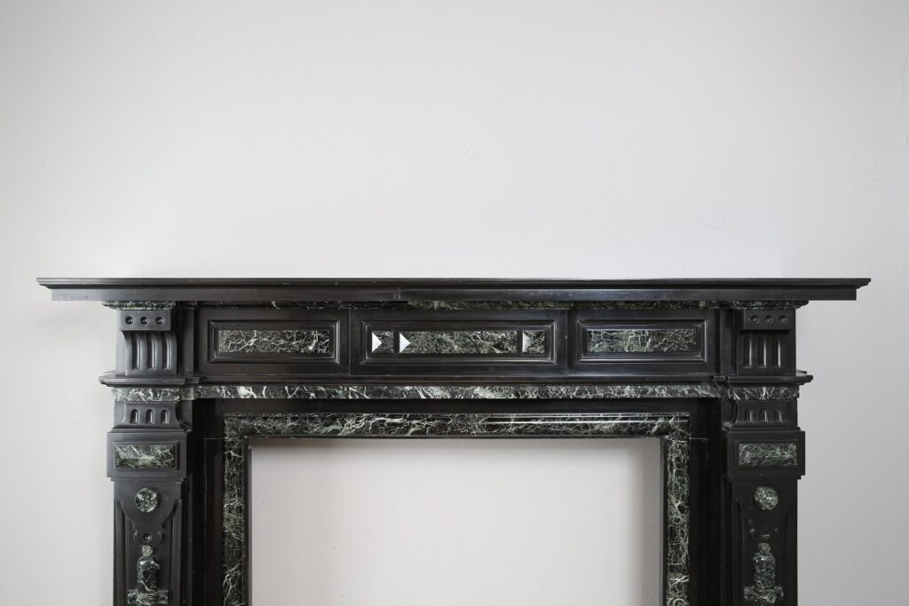 Grand Neoclassical Black and Green Marble Antique Fireplace Surround