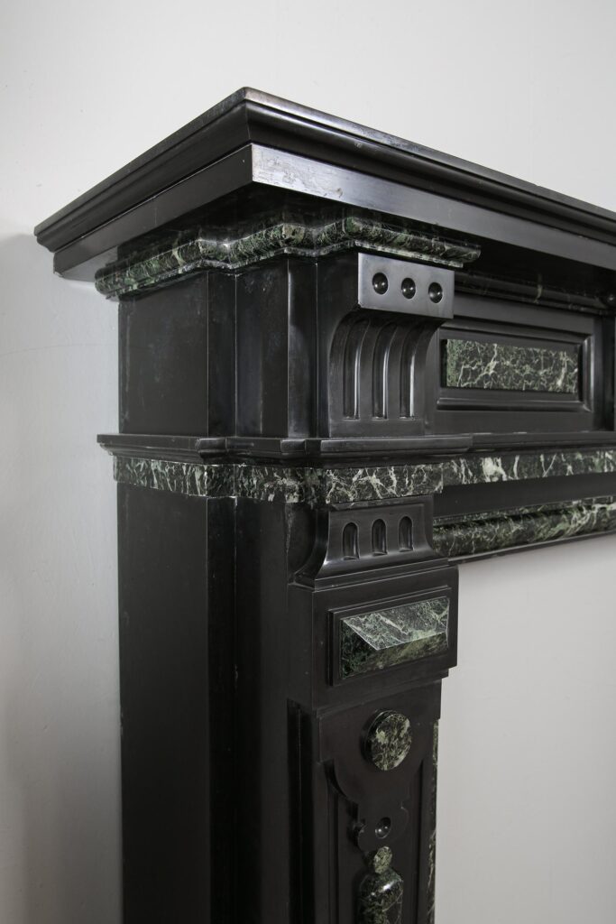 Grand Neoclassical Black and Green Marble Antique Fireplace Surround