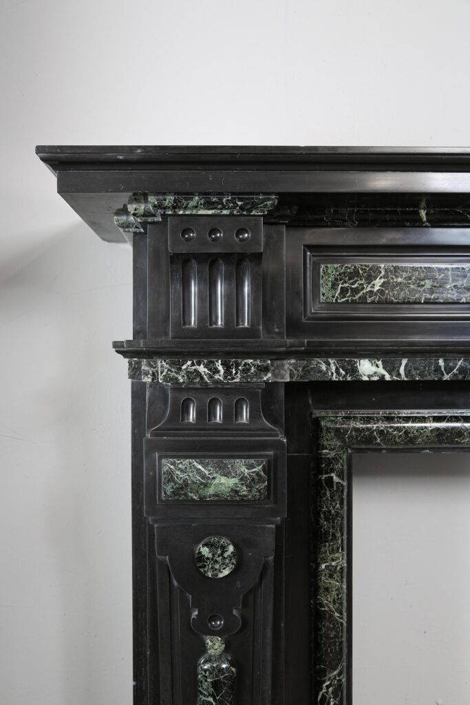 Grand Neoclassical Black and Green Marble Antique Fireplace Surround