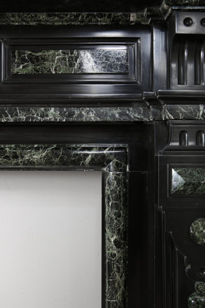Grand Neoclassical Black and Green Marble Antique Fireplace Surround