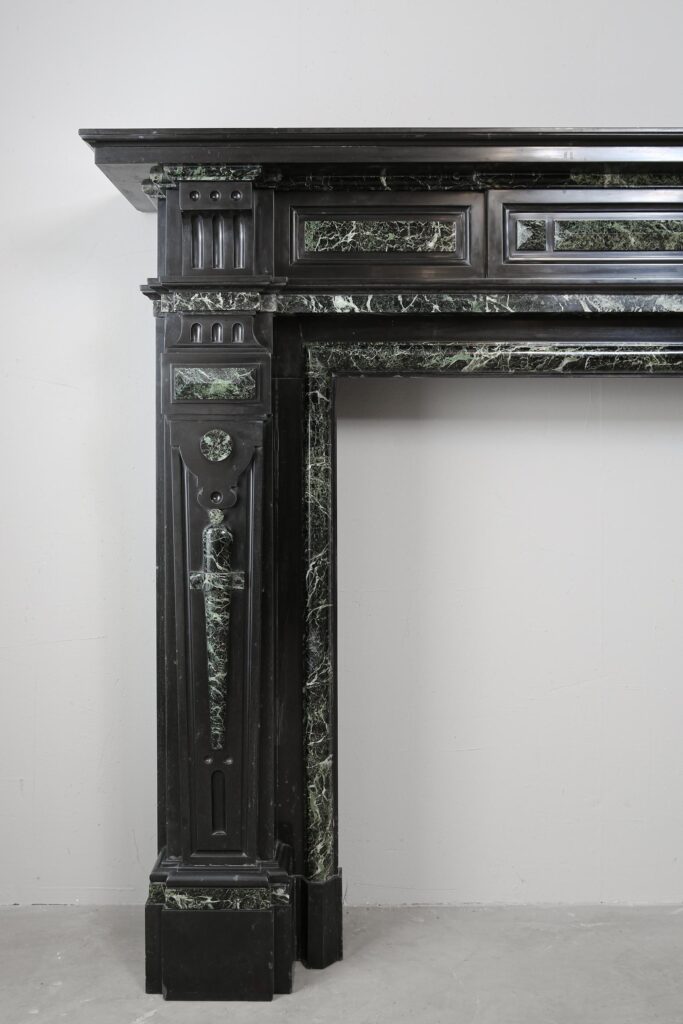 Grand Neoclassical Black and Green Marble Antique Fireplace Surround