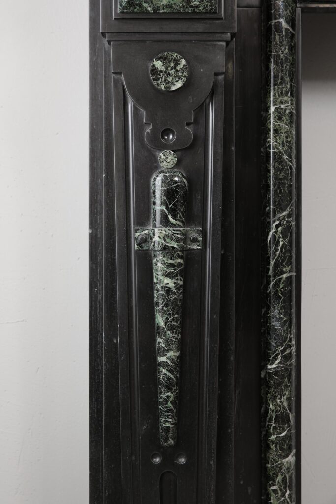 Grand Neoclassical Black and Green Marble Antique Fireplace Surround