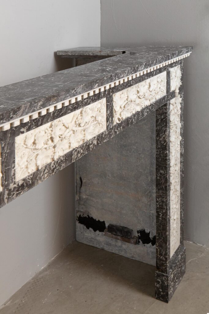 Grey and White Marble Antique Louis XVI full circulation fireplace