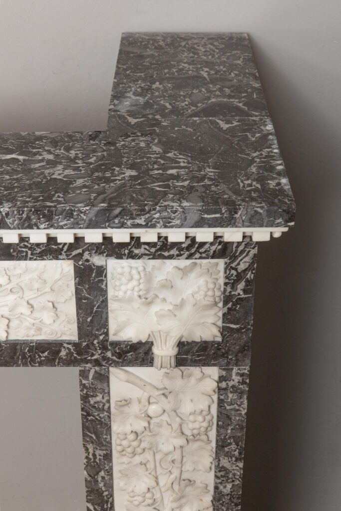 Grey and White Marble Antique Louis XVI full circulation fireplace